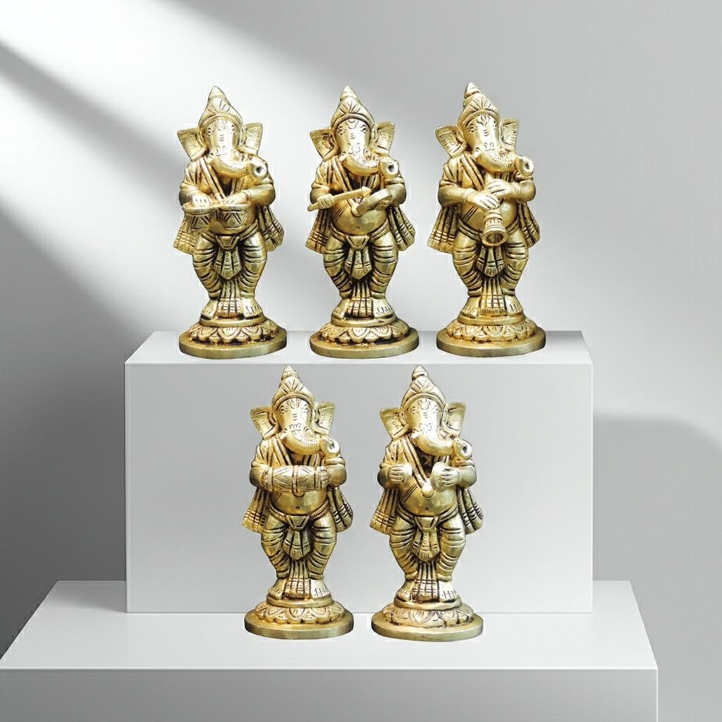 Brass Showpiece Musical Ganesh 5 Pcs Set God Idol Statue (BSMAS1649 D)