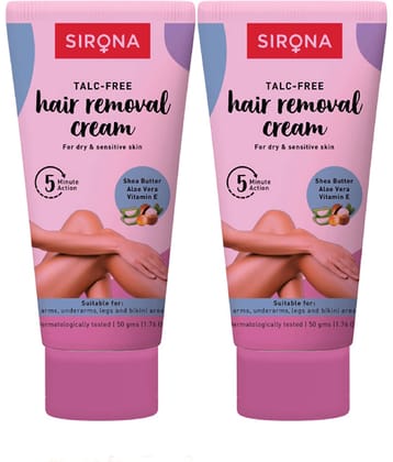 Sirona Hair Removal Cream for Women, Dry and Sensitive Skin - 50 gm (Pack of 2) | with Aloe Vera, Vitamin E & Shea Butter