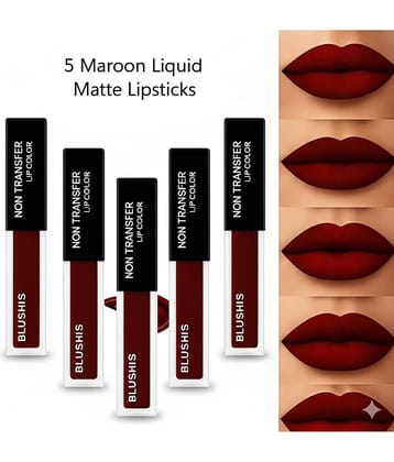 BLUSHIS Maroon Matte Smudge Free Liquid Lipstick ( Pack of 5 )