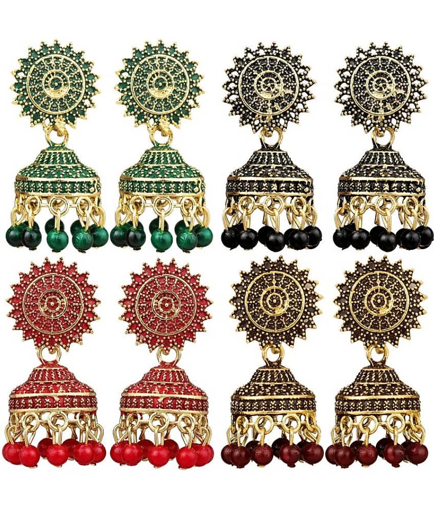 FASHION FRILL - Multi Color Jhumki Earrings ( Pack of 4 )
