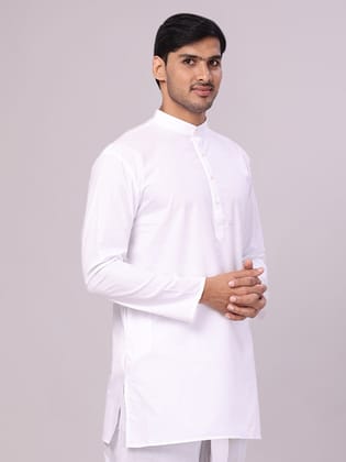Men's Chines Collar Regular Fit Long White Full Sleeves Kurta Crazy-36 / F/S / White