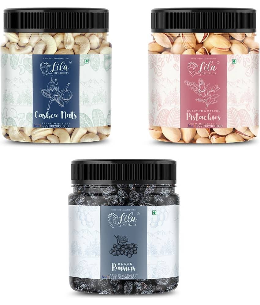 Lila Dry Fruits Cashew (500gm), Pista(500gm) & Black Raisin(500 gm) Combo | Kaju Pista Kishmish