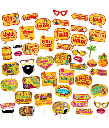 Zyozi Mehndi Photo Booth Props and Haldi Photo Booth Props for Photoshoot ,Marriage Props for Wedding for Bride and Family,Bride to Be Props (Pack of 48)