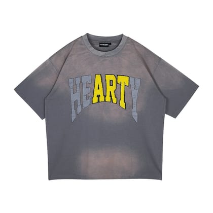 HEARTY T-SHIRT Washed HEARTY- Dark Gary/Yellow-XXS