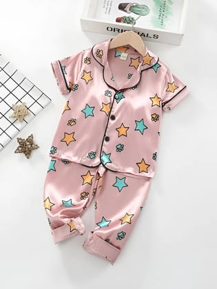 Printed White Satin Co-ord Set for Boys and Girls-1-2 year