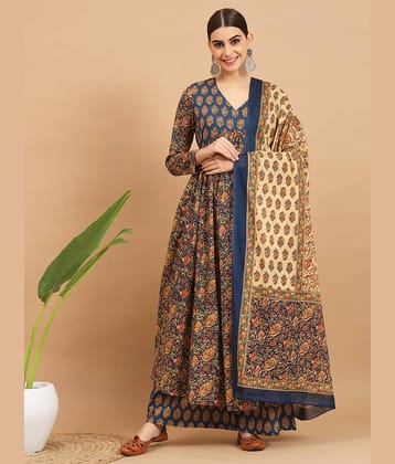 Vbuyz Cotton Printed Kurti With Pants Women's Stitched Salwar Suit - Turquoise ( Pack of 1 )