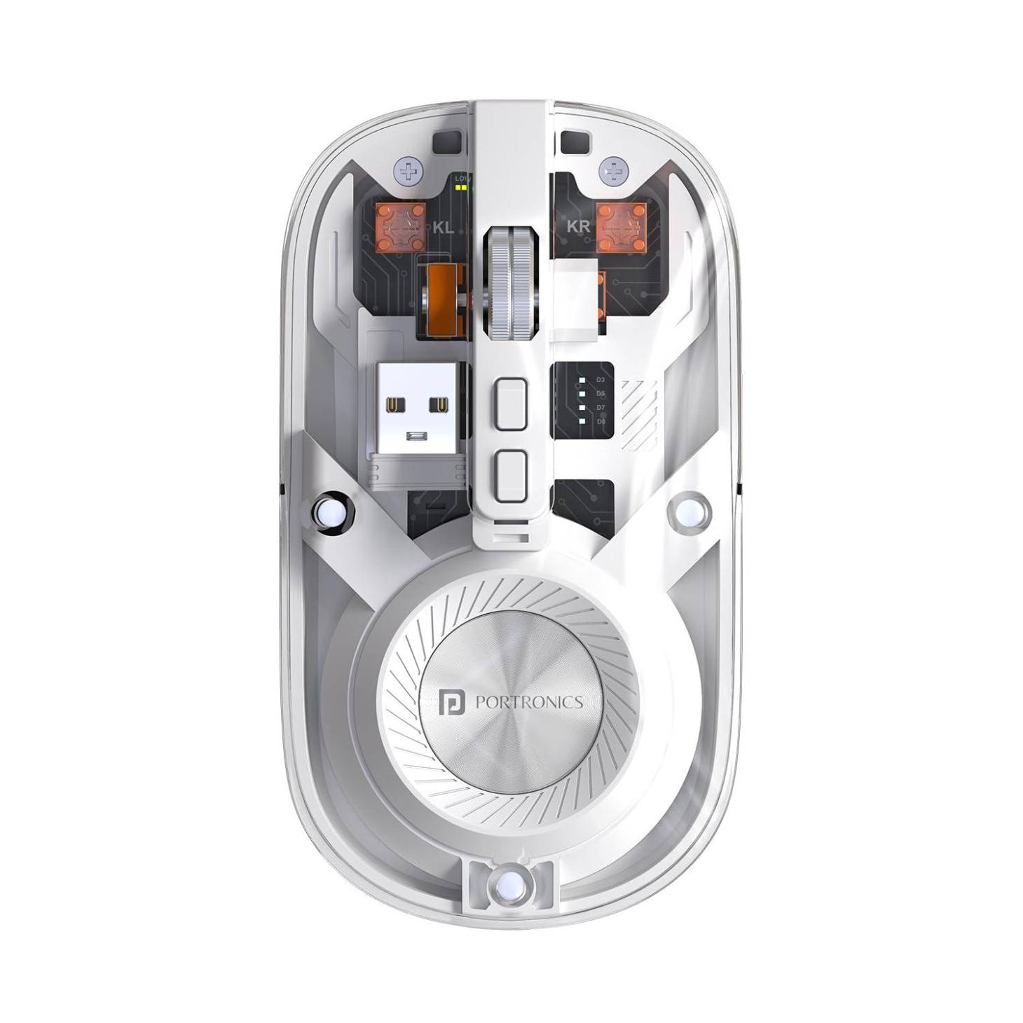 Portronics Toad 8 Transparent Wireless Bluetooth Mouse with Dual Wireless (BT Plus 2.4 GHz) (White)