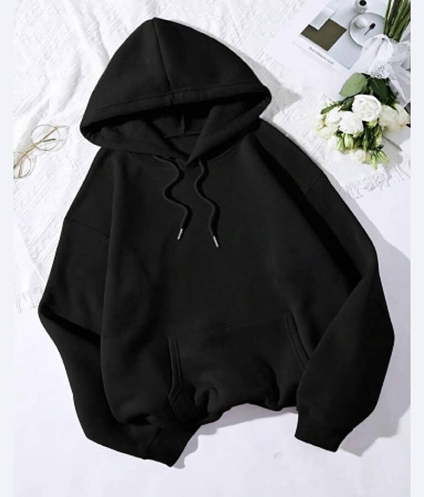 HARPITA Women Fleece Hooded Sweatshirt For ( Black )