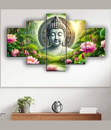 SNDArt Set Of 5 Lord Buddha Wall Paintings For Living Room Decorative Gift Items 18 x 30 inch