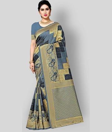 NENCY FASHION Banarasi Silk Saree With Unstitched Blouse Piece ( Grey )