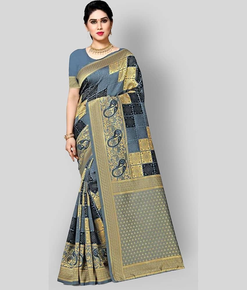 NENCY FASHION Banarasi Silk Saree With Unstitched Blouse Piece ( Grey )