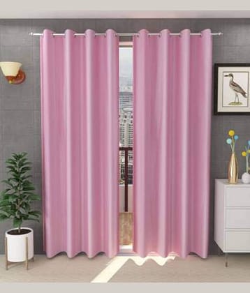 Kraftiq Homes Solid Semi-Transparent Eyelet Curtain 5 ft ( Pack of 2 ) - Pink