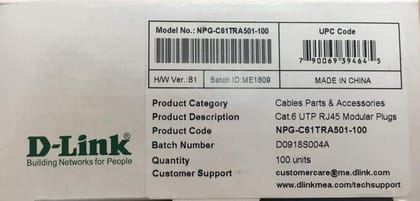 D-Link Cat 6 Rj 45 Cable Connector - Pack Of 100 Pieces