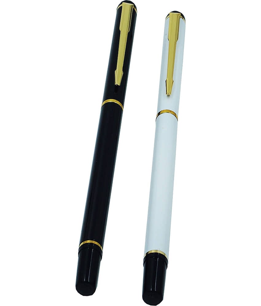 auteur 801 Black & White Color Roller Ball Pen Set Of 2 With Golden Arrow Clip .