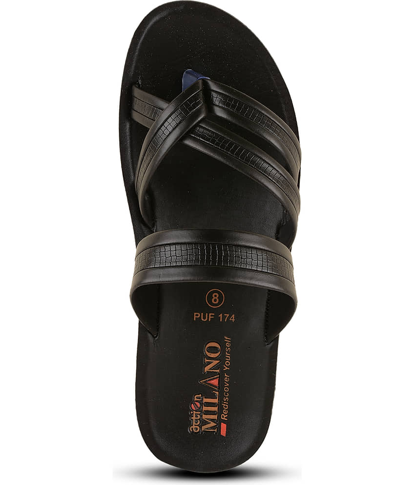 Action Black Men's Leather Slipper
