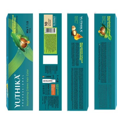 Yuthika Professional Creme Hair Color 10 Lightest Blonde 100gm, Permanent Hair Colour, Professional Salon Hair Colour