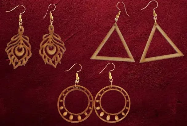 Handcrafted Wooden Earrings Set - 3 Pairs of Unique Designs