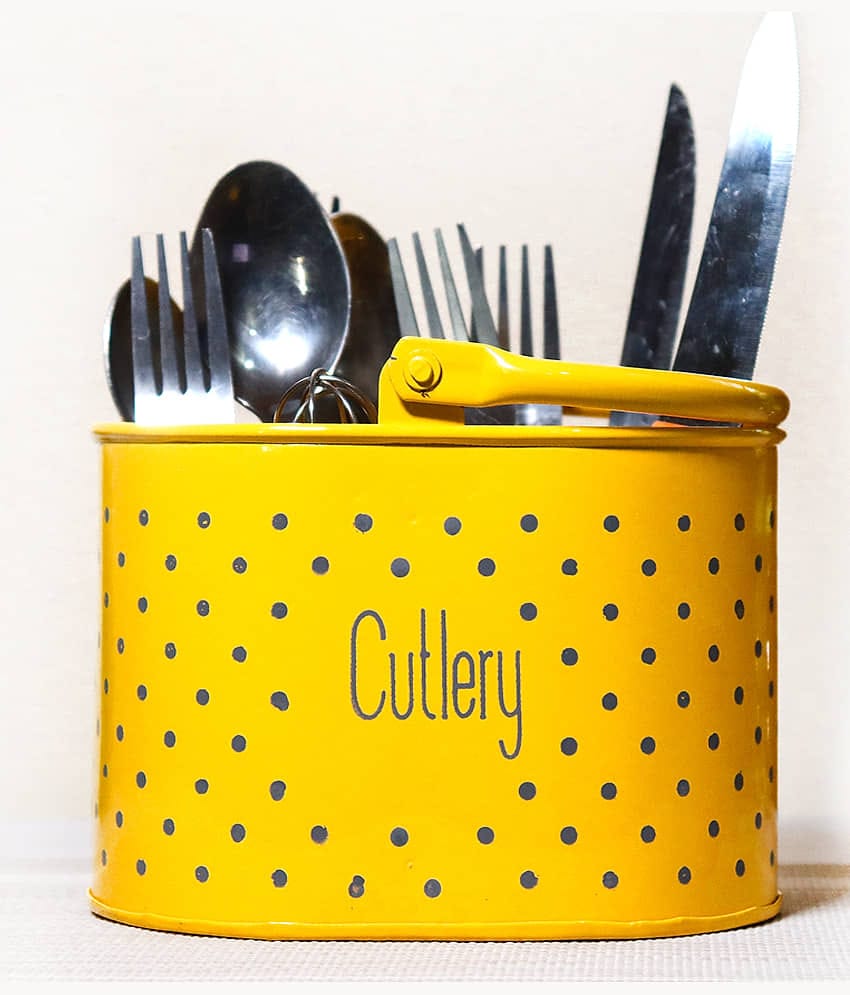 HOMSSY 4 Partition polka White Metal Cutlery Holder Yellow ( Pack of 1 )