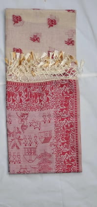 Bomkai Sonepuri Cream Cotton Saree Magenta Pink Buti Border Bomkai Sonepuri Cream Cotton Saree Magenta Pink Buti Border