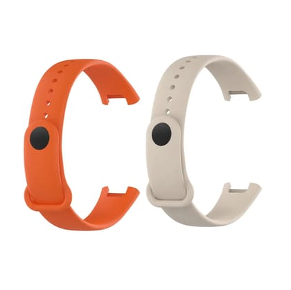 Valente Soft Silicon Band Strap Compatible for Redmi Band Pro (Pack of 2)-Orange & Cream