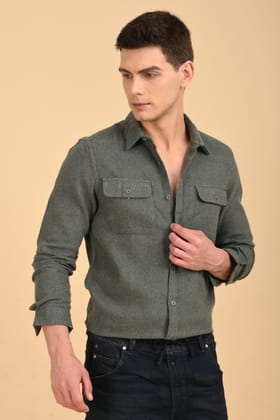 Georgia - Heavy Melange Shirt - Dk Green-S-38 / DK GREEN