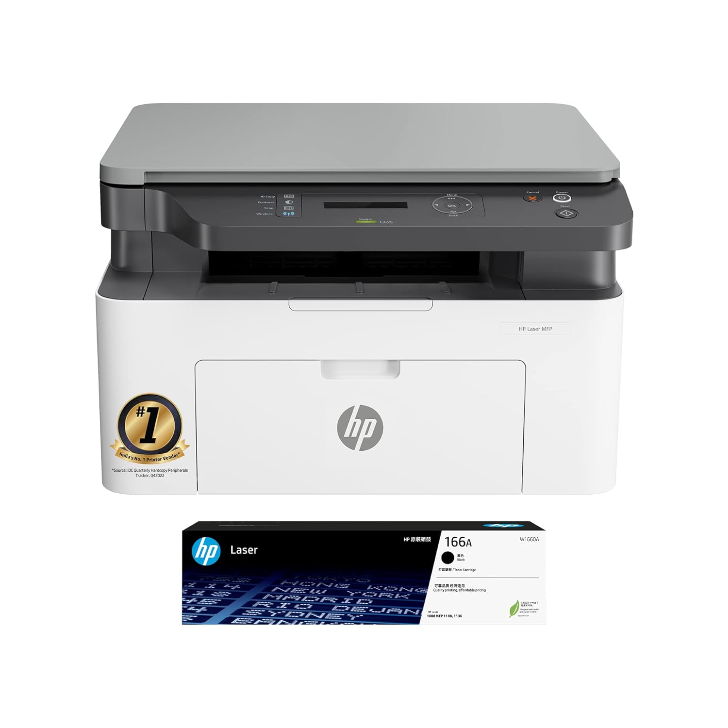 HP 1188W Laser MFP Printer , Wireless, Print, Copy, Scan, Ethernet, Hi-Speed USB 2.0, Up to 21 ppm, 150-sheet Input Tray- Black&White