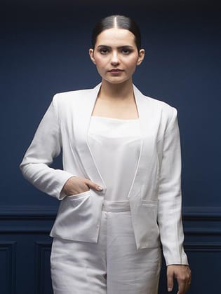 Poly Moss No Lapel Jacket - White-L