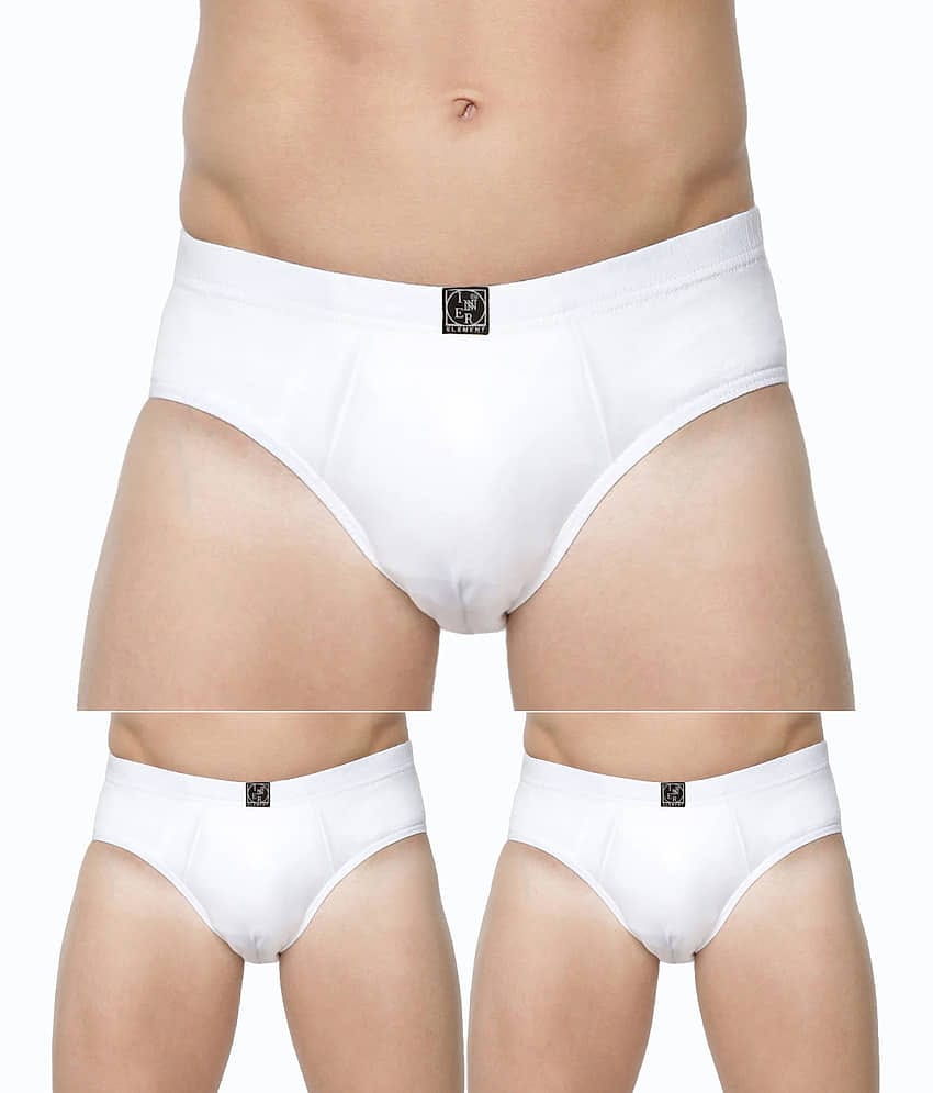 Inner Element Pack of 3 Cotton Briefs For Men's ( White )