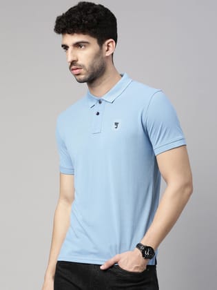 Sky Blue Solid Polo T-Shirt-L