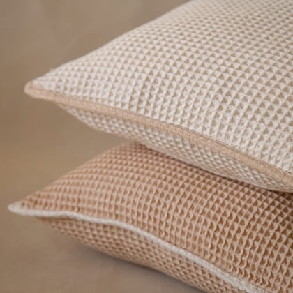 Pique Waffle Outline Cushion Cover (Set of 2)-Set of 2 (Natual + Latte)