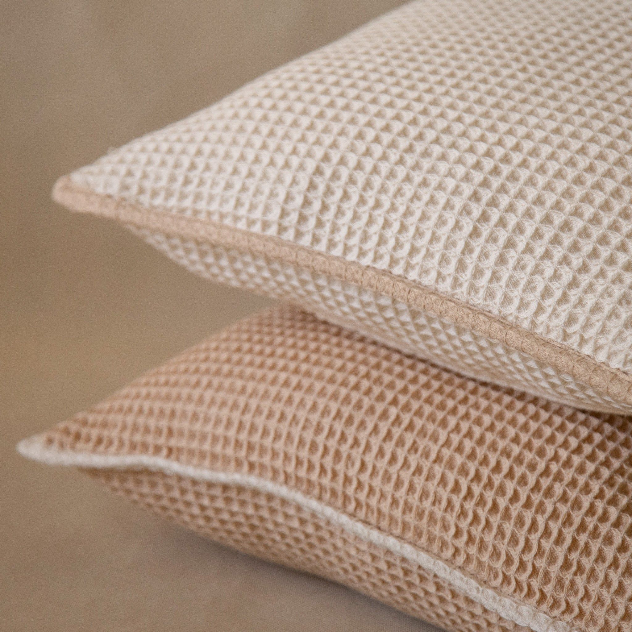 Pique Waffle Outline Cushion Cover (Set of 2)-Set of 2 (Natual + Latte)