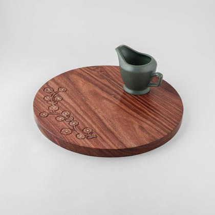 Rosewood with Brass Inlay Trivet/Placemat - Floral-Brown / Wood with Brass / 12 inches (Diameter) x 0.75 inches (Thickness)