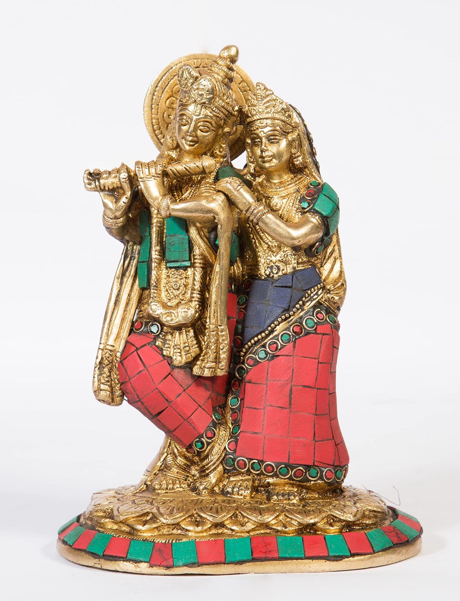 Arihant Craft� Hindu God Radha Krishna Idol Radhey-Krishan Statue Radha Krishna Couple Sculpture Turquoise Gem Stone Work Hand Craft Showpiece � 18.5 cm (Brass, Multicolour)