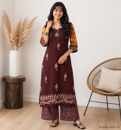Handcrafted Batik Print Cotton Kurta Palazzo Set
