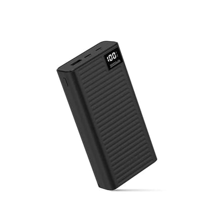 Intex Strong Comet 20K Poly 20000mAh High Capacity QC PD Power Bank with 22.5W Fast Charging, Digital LED Display, Dual Input Type-C and Micro USB, Multiple Output Ports, Long Backup (Black)