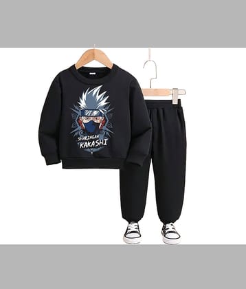 Gudpig Pack of 1 Boys Cotton Sweatshirt & Trackpant Set ( Black )