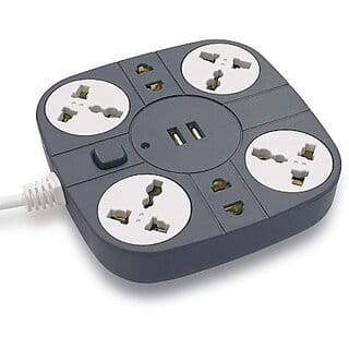 4 Socket Extension Boards  (Grey, 2 m, With USB Port) (Pack of 2) _345438clone