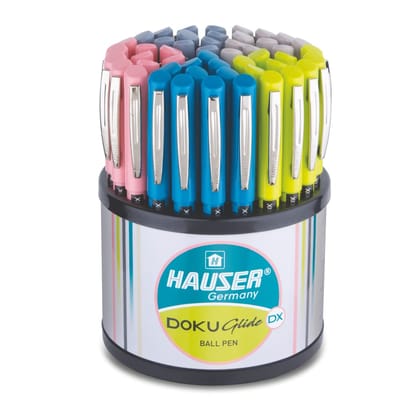 Hauser Doku Glide 0.7Mm Ball Pen Stand, Comfortable Grip For Easy Handling, Smudge Free & Smooth Writing, Sturdy & Refillable Pen, Blue Ink, Of 50 Pens