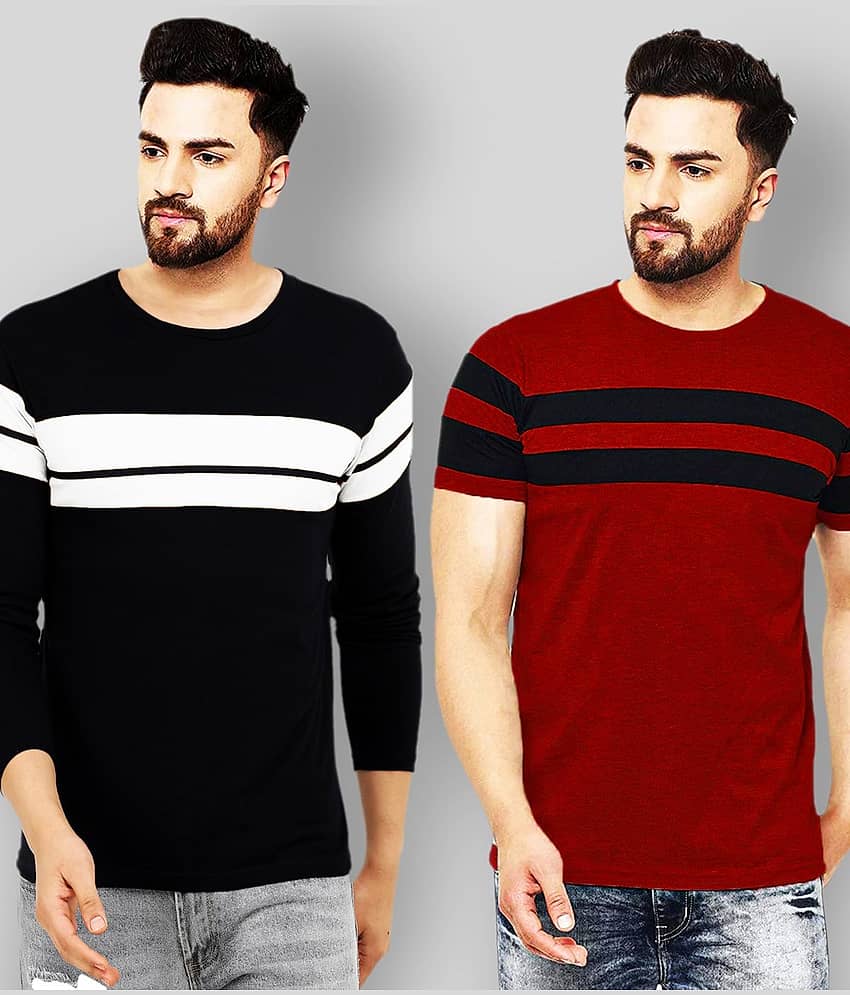Leotude Pack of 2 Cotton Regular Fit Men's T-Shirt ( Black )