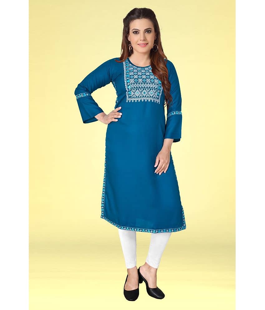 Kapadia - Teal Rayon Women's Straight Kurti ( Pack of 1 )