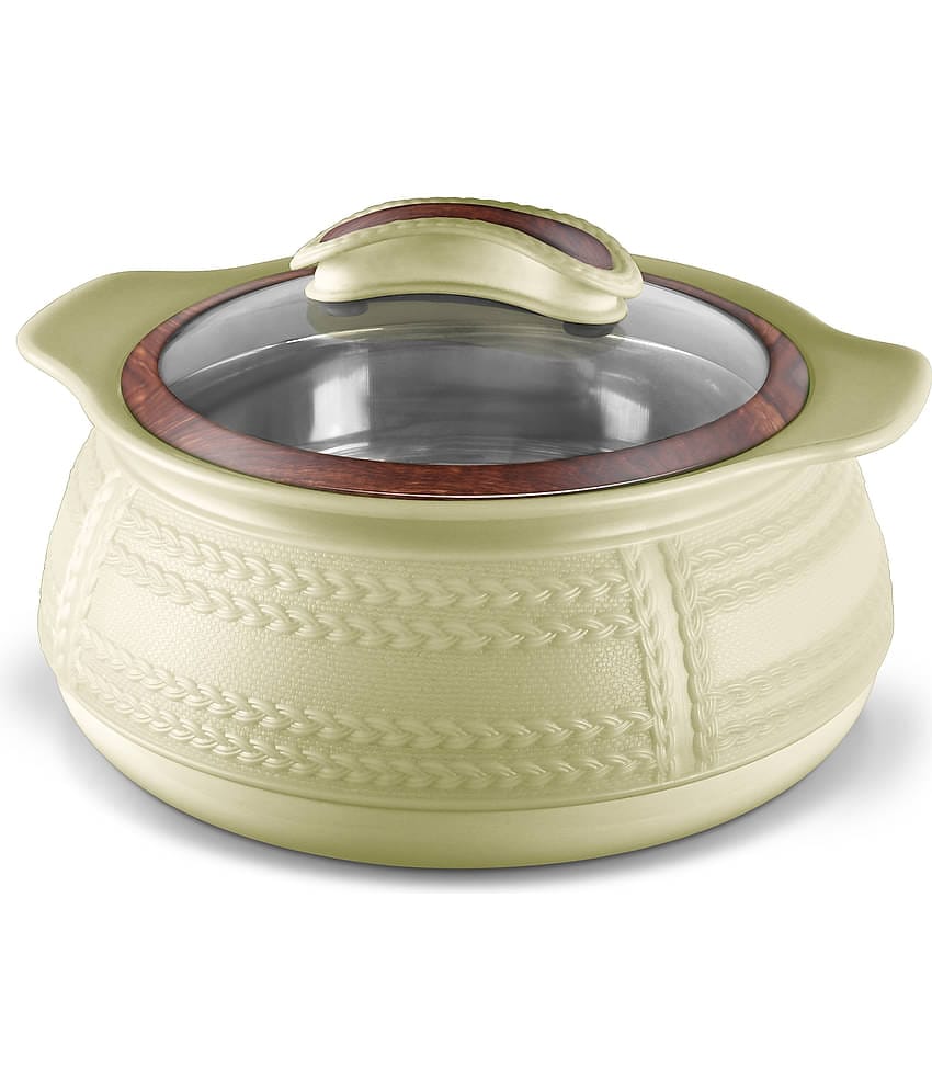 Milton Weave 1000 Insulated Inner Stainless Steel Casserole with Glass Lid, 780 ml, Beige | BPA Free | Food Grade | Easy to Carry | Easy to Store | Ideal For Chapatti | Roti | Curd Maker