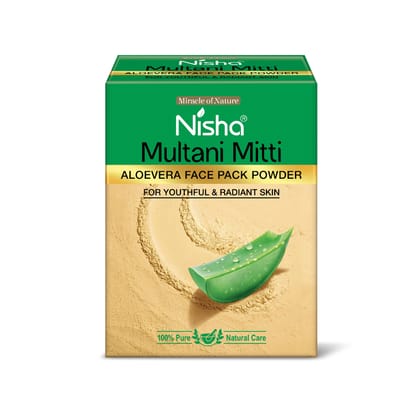 Nisha Multani Mitti Aloe Vera Face Pack Powder 100g, Fuller’s Earth Powder, Natural Oil Control, Acne & Tan Removal