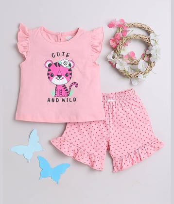 BUMZEE Single Baby Girls 100% Cotton Tshirt & Short set ( Pink )