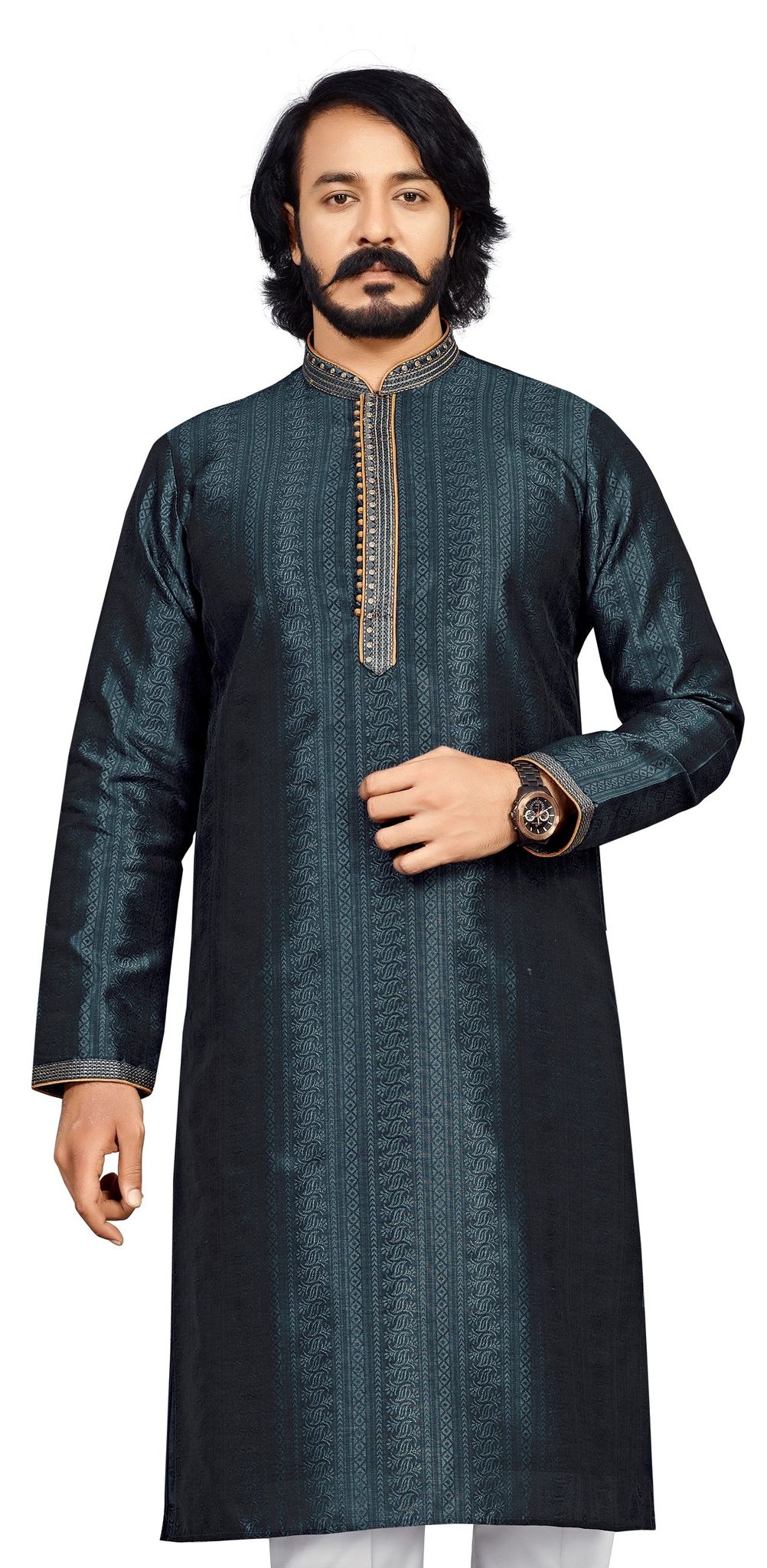 Elegant Grey Jacquard Kurta for Men-S