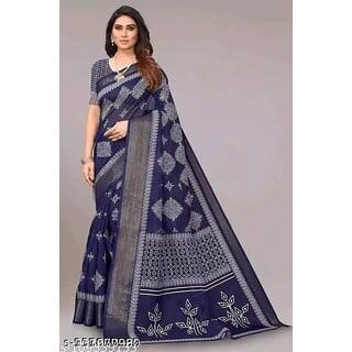 Blue Colour Cotton Printed saree With Blouse Piece