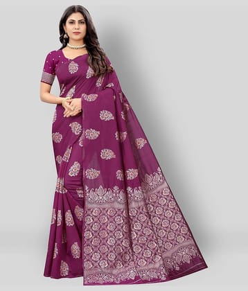 NENCY FASHION Banarasi Silk Saree With Unstitched Blouse Piece ( Purple )