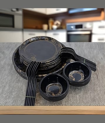 Inpro Kitchen Utensils Set Printed Melamine Dinner Set ( Pack of 36 ) Black