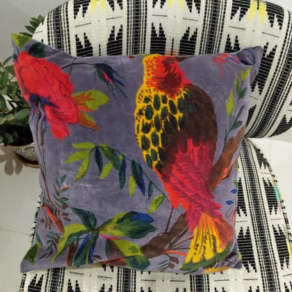 18" Solo Bird velvet cushion cover- Grey-18 x 18 inches