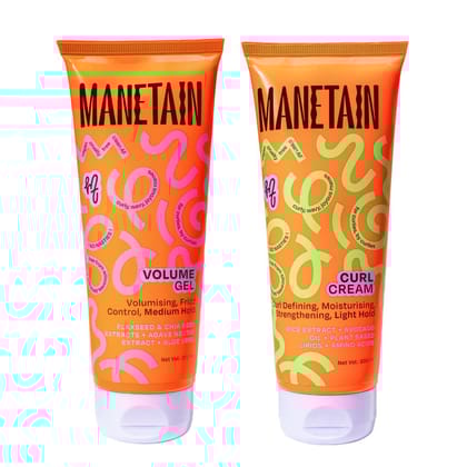 MANETAIN Volumizing Curl Cream 200ml & Hair Styling Gel 200ml for Defined Curls | Hydrating, Anti-Frizz & Long-Lasting Hold for Wavy, Curly Hair | Natural Ingredients, Vegan & Cruelty-Free MANETAIN Volumizing Curl Cream 200ml & Hair Styling Gel 200ml for