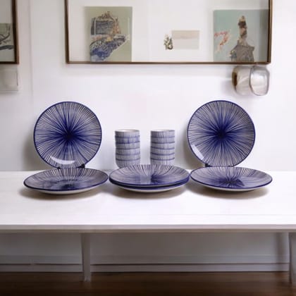 Indigo Radiance Dinner Set (6 Plates and 12 Bowls)